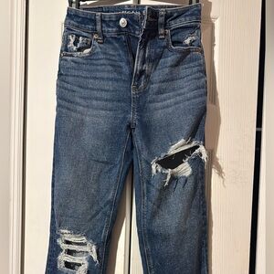 American Eagle Outfitters Women's Blue Distressed Jeans